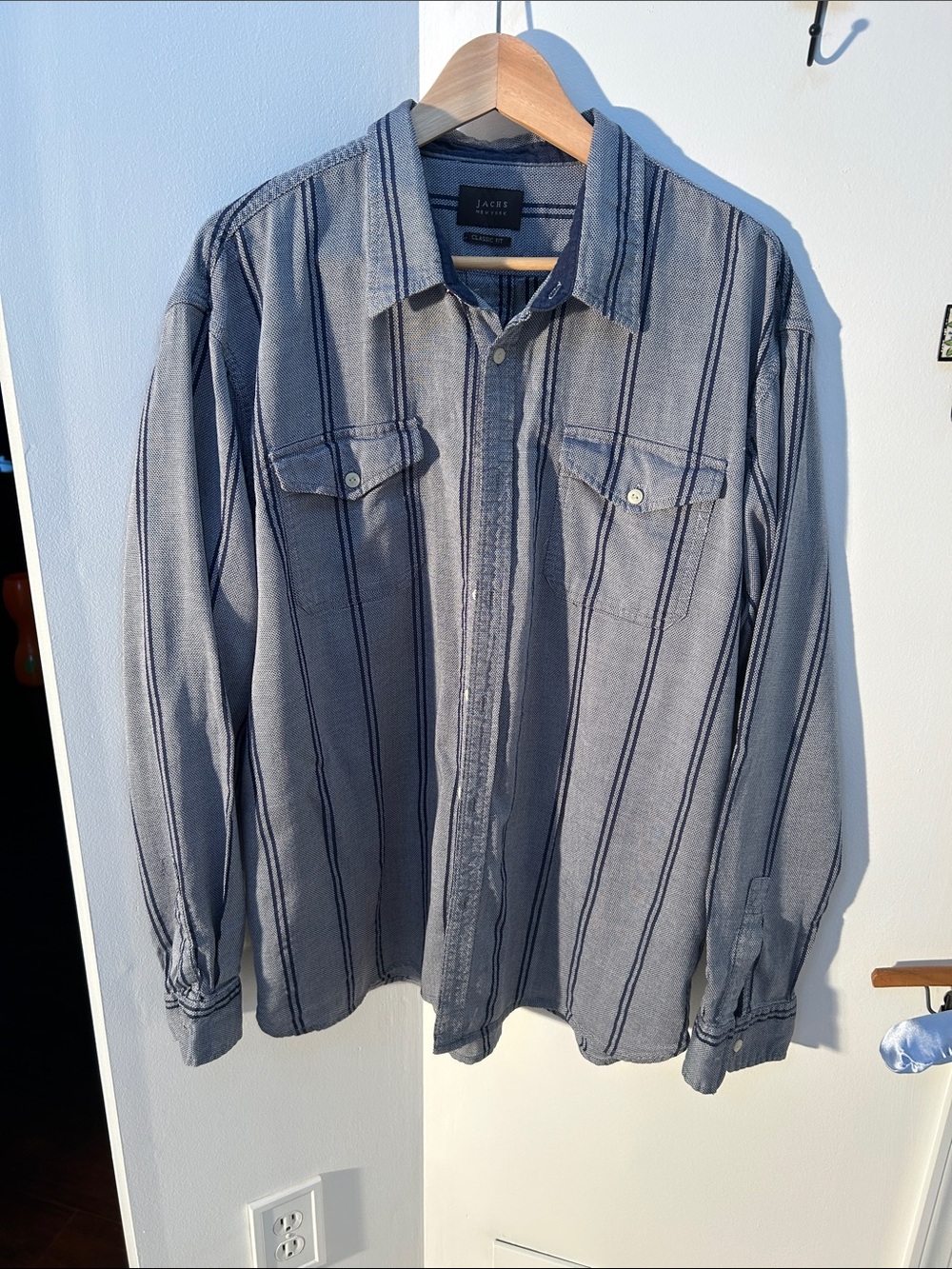 Jachs Blue and Gray Textured Stripe Shirt